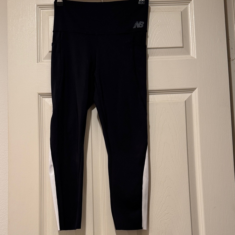 New Balance Leggings in Black with White Stripes